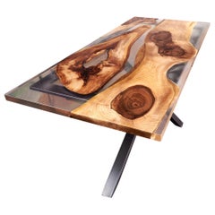 Ancient 250-year Walnut Live Egde Artwork Luxury Modern Large Dining Table