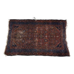 Antique Persian Hamadan Hand Knotted Wool Blue Red Geometric Prayer Rug Area Mat