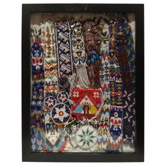   Native American Navajo Beadwork Necklace Collection Displayed in a Shadow Box