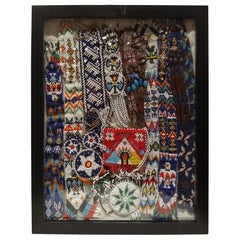 Vintage   Native American Navajo Beadwork Necklace Collection Displayed in a Shadow Box