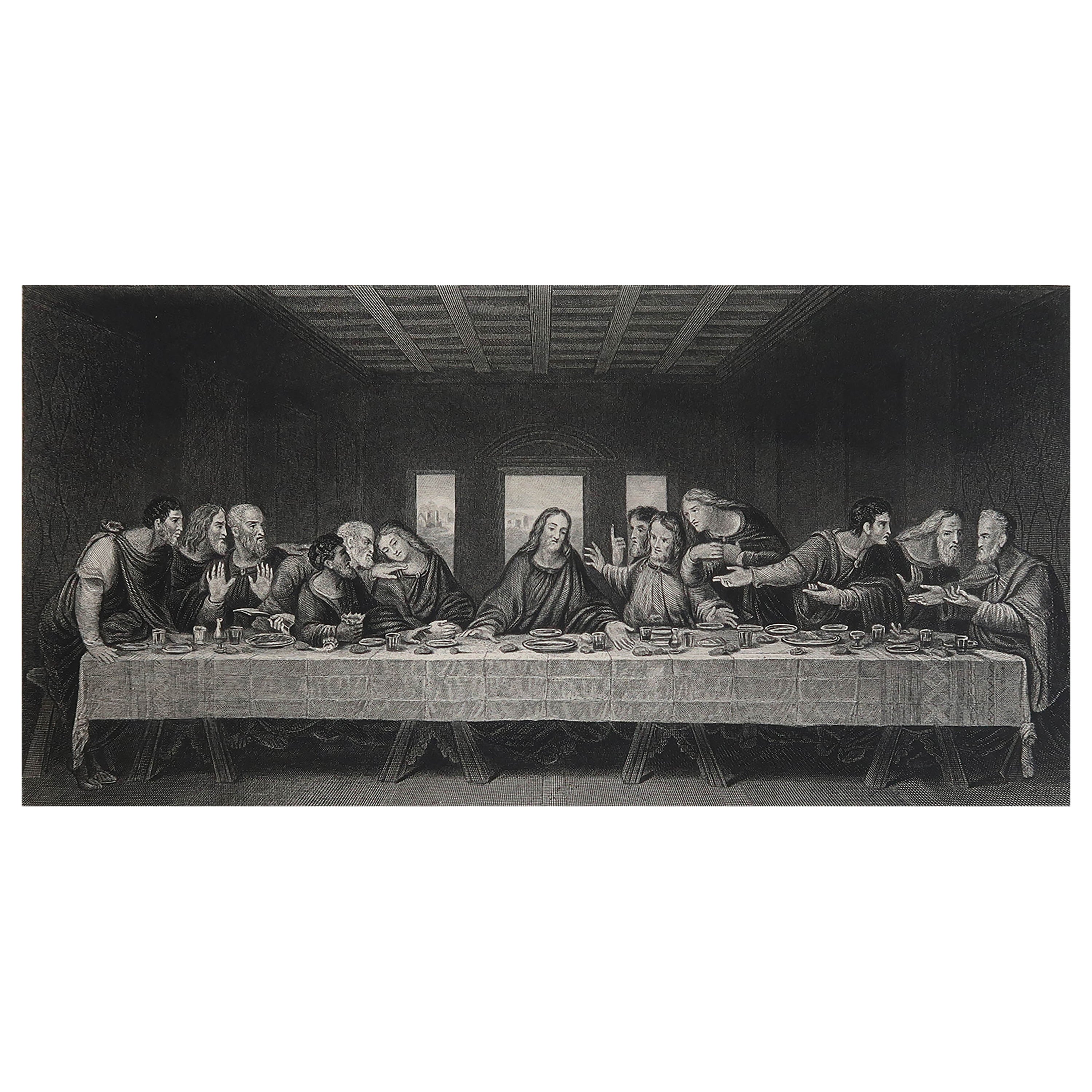 Originaler antiker Druck nach Leonardo Da Vinci, letzter Supper, um 1850
