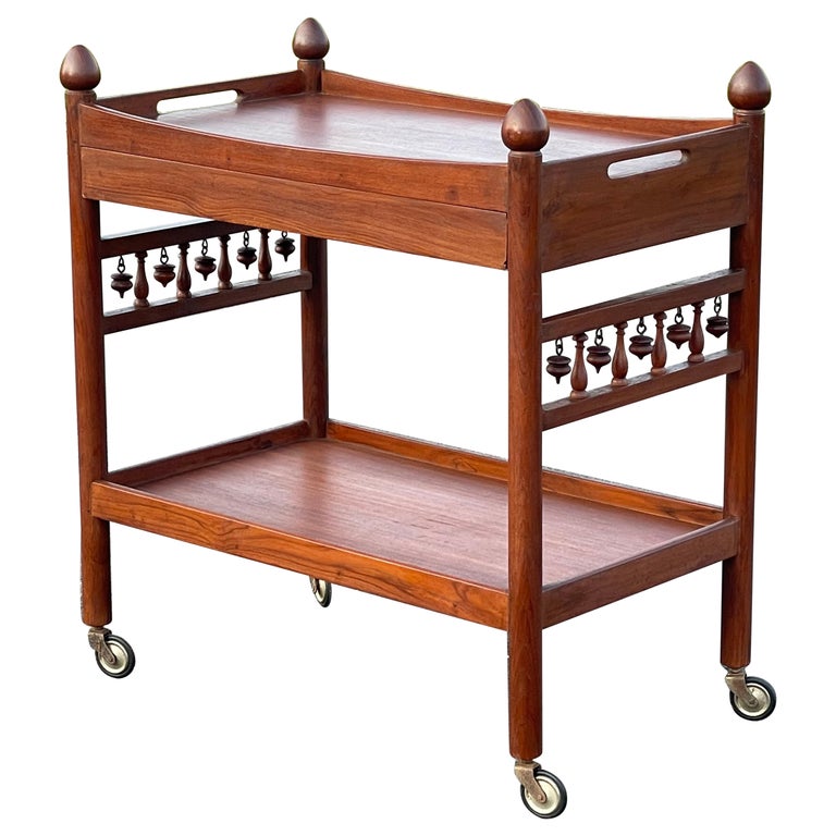 1960s Solid Teak Unique Bar Cart with Storage For Sale at 1stDibs
