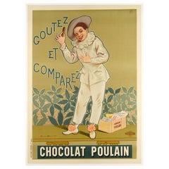 F. Bouisset, Original Art Nouveau Poster, Chocolat Poulain, Cocoa, Pierrot, 1898