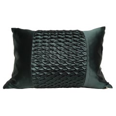 Silk Satin Cushion Pleated Centre Stripe Detail Color Dark Emerald Green