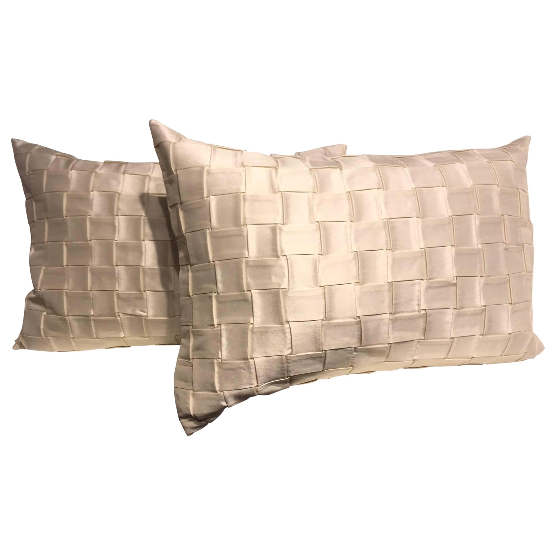 Cushions In Hand Woven Silk Pleated Basket Weave Pattern Color Oyster For Sale