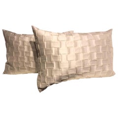 Cushions In Hand Woven Silk Pleated Basket Weave Pattern Color Oyster