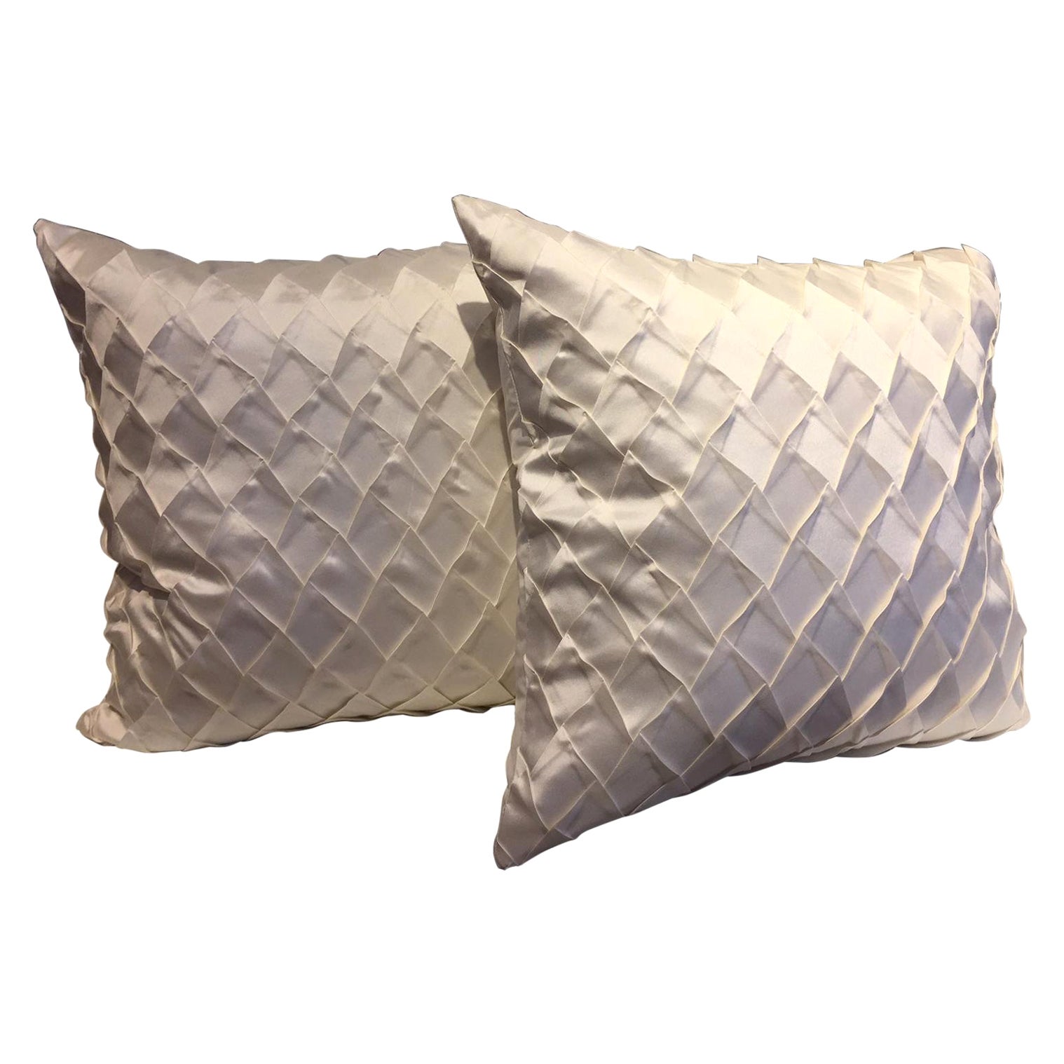 Silk Cushions Pleated Opal Pattern Embossed Color Oyster Square Size For Sale