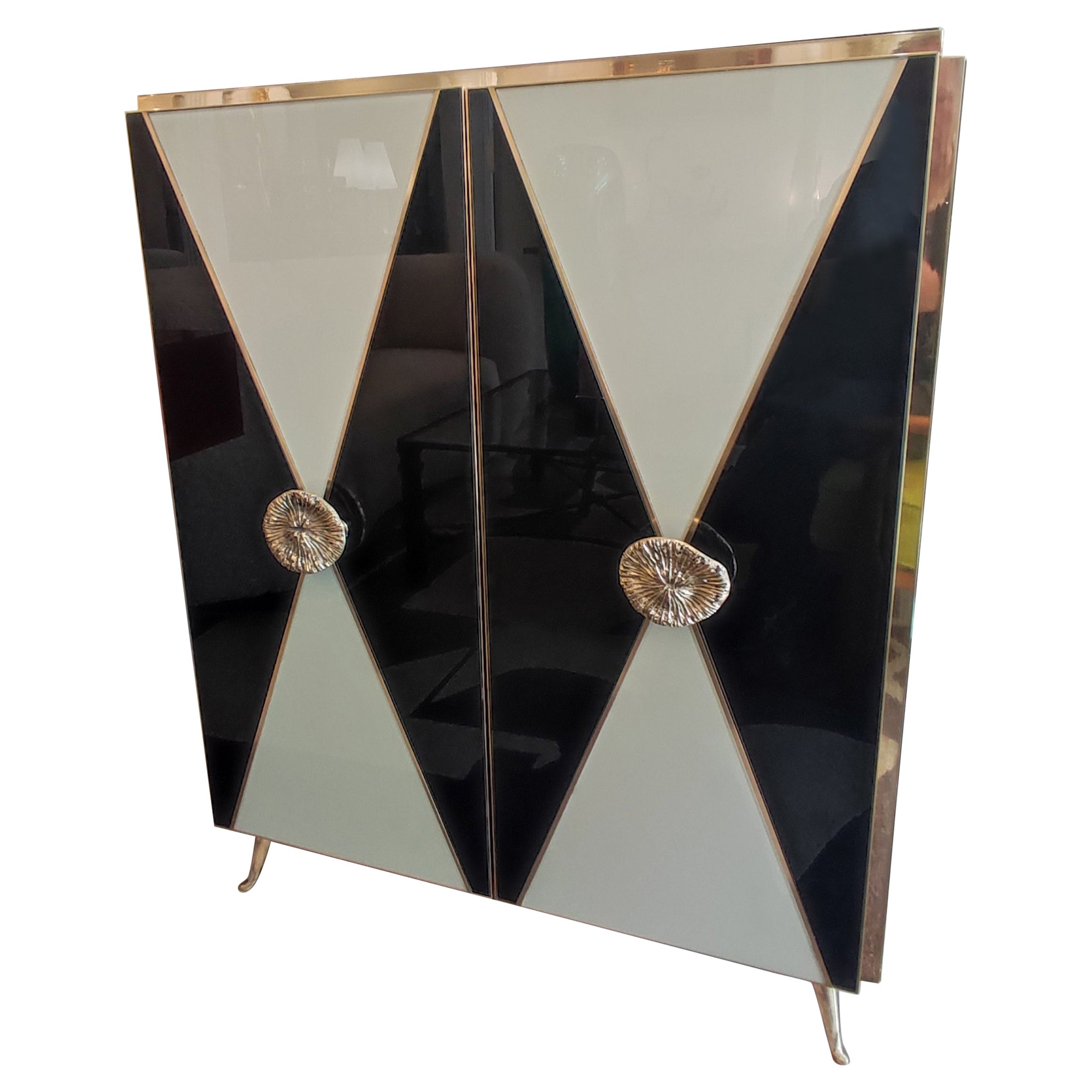 Cabinet in Mirror and Brass For Sale