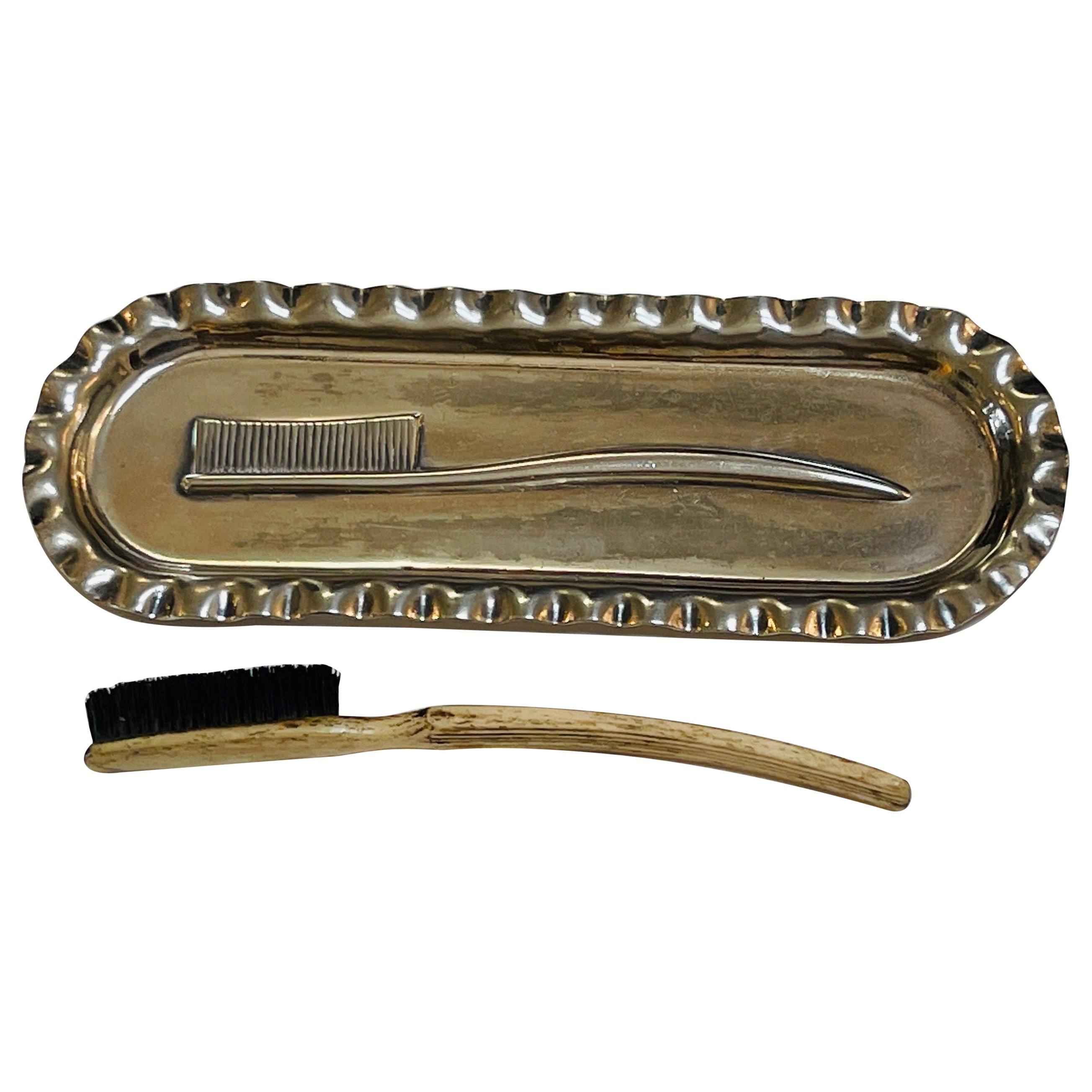 Victorian Silverplated Toothbrush Tray & Brush Set by James W. Tufts Co, Boston For Sale