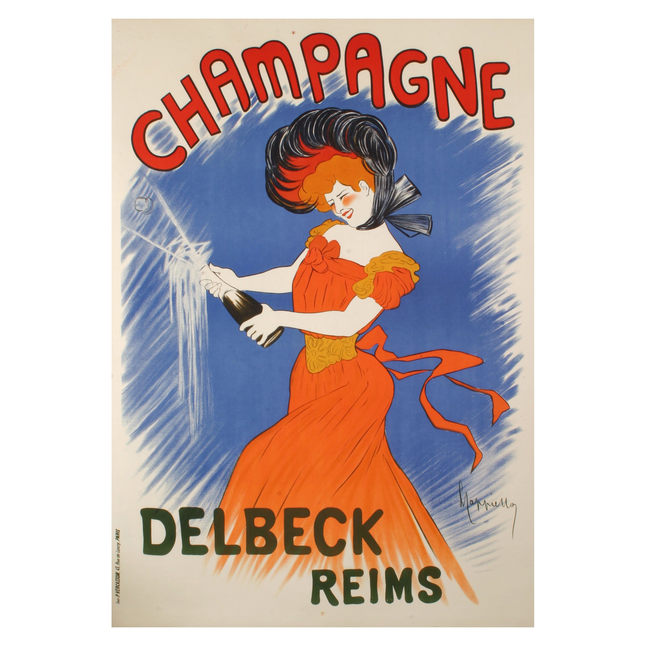 Affiche rétro originale de Leonetto Cappiello, Champagne Delbeck, Reims, 1902