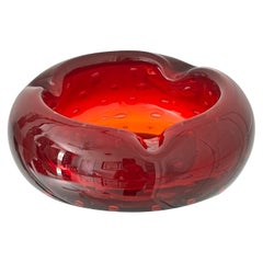 Red Orange Murano Ashtray with Controlled Bubble Design by Seguso, circa 1950s