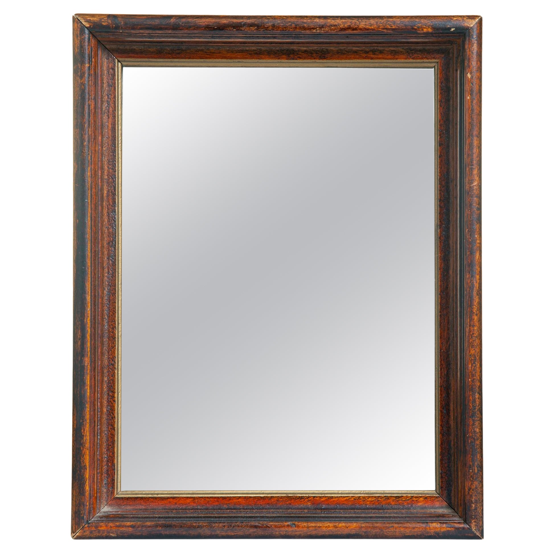 Small Walnut Framed Accent Mirror W Gilt Insert For Sale