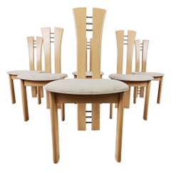 Set of 6 Wooden High Back Dining Chairs, 1990s