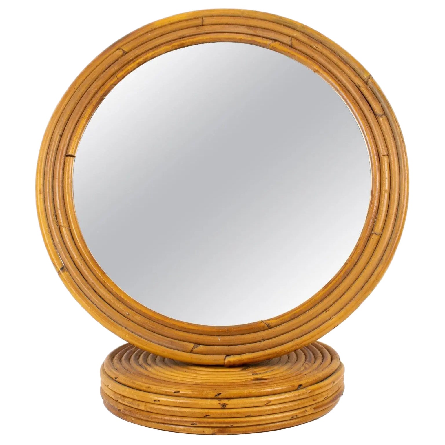 Pencil Reed Rattan Bamboo Table Mirror, Italy 1960s For Sale