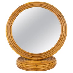 Vintage Pencil Reed Rattan Bamboo Table Mirror, Italy 1960s