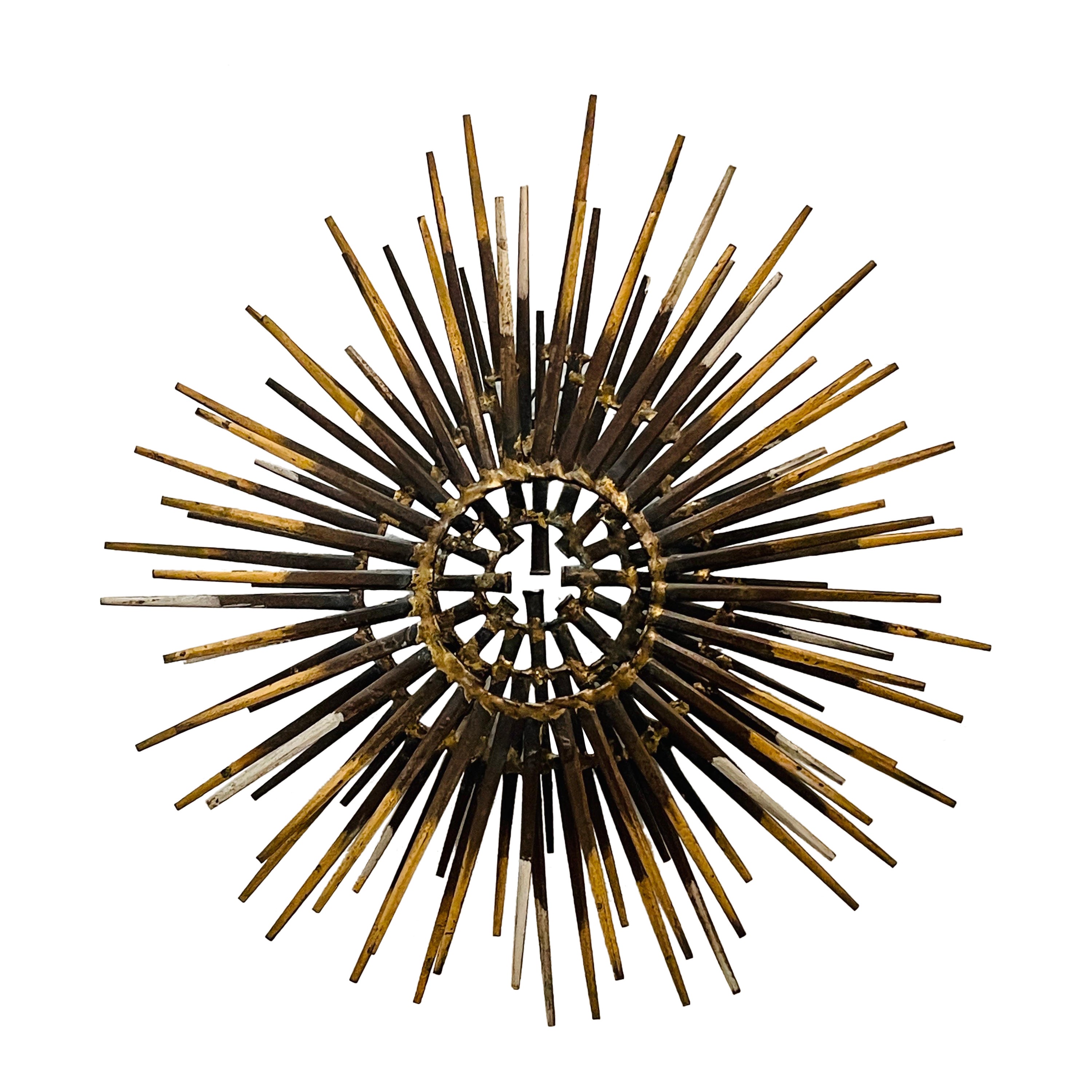 Diminutive Gilt Iron Two-Tier Sunburst Wall Sculpture by William Bowie