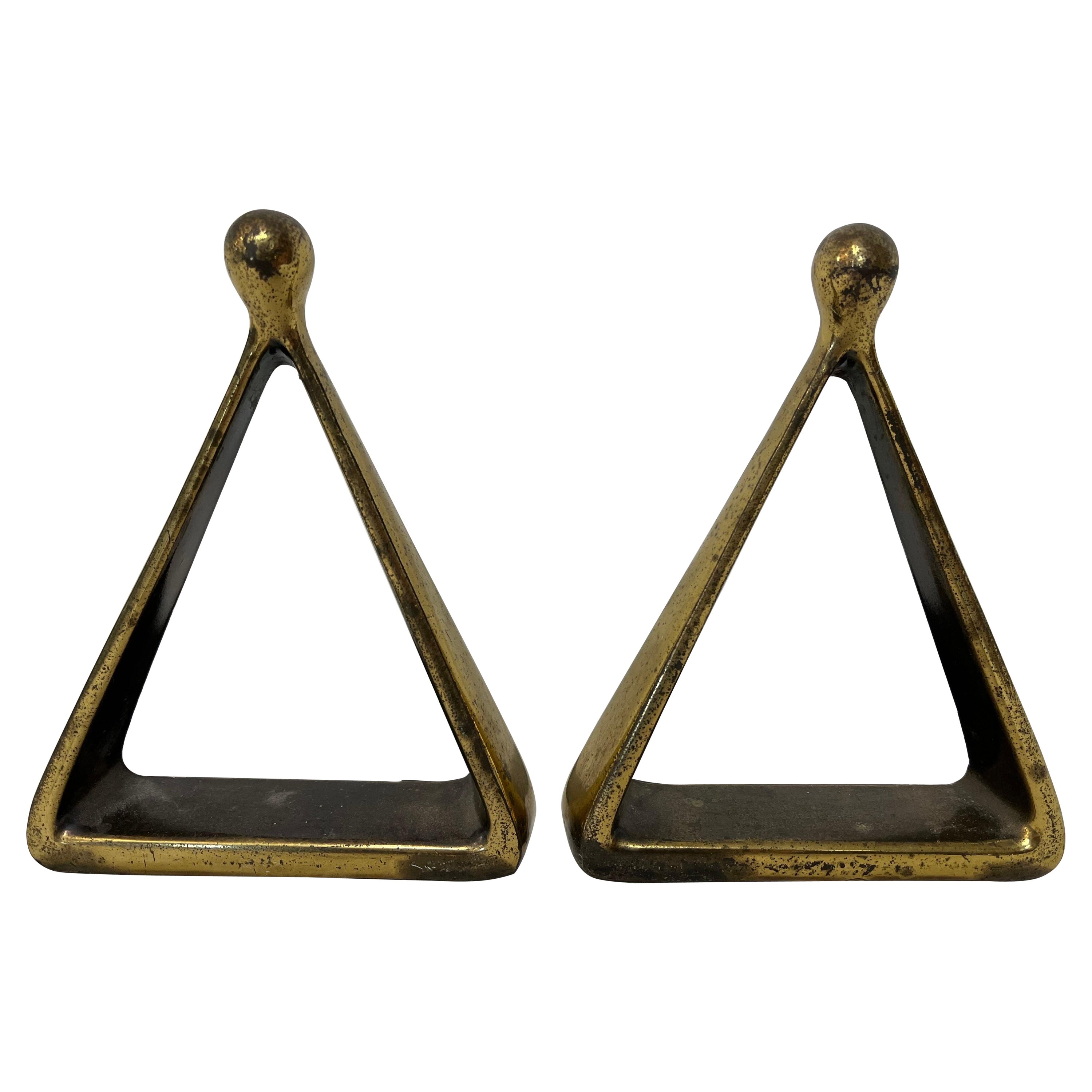 Pair Ben Seibel Vintage and Well Patinated Triangle Bookends for Jenfredware