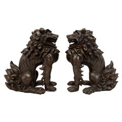 Large Pair of Bronze Lionized Shih Tzus Foo Dogs 20th Century Asian Sculptures
