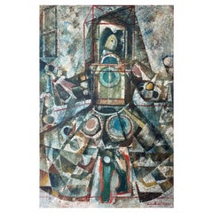 Peinture à l'huile cubiste sur toile, Olivier Charles, Prince Aldobrandini, 1956