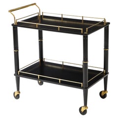 Maxwell Phillips Attributed Brass and Lacquer Two Tier Bar Cart