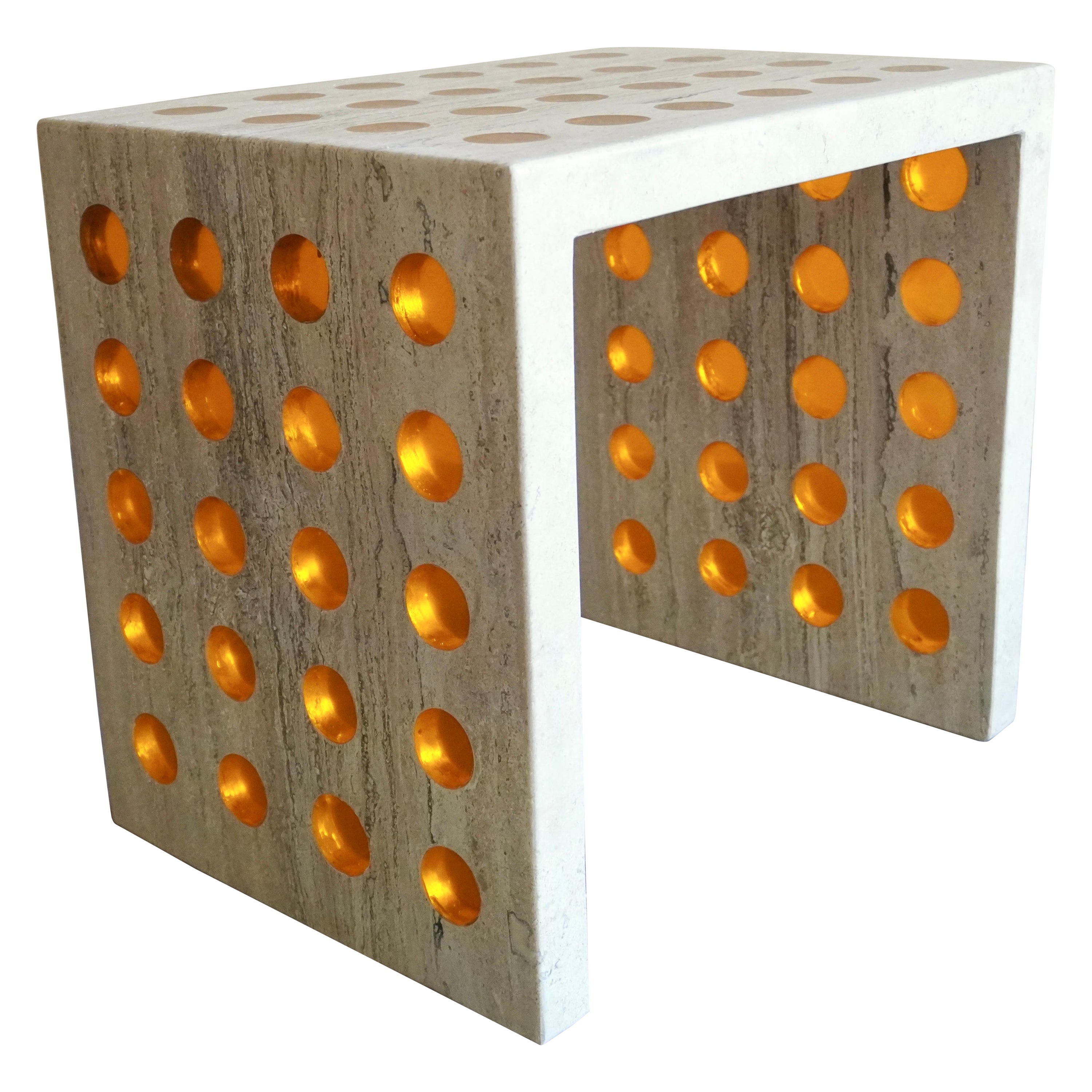 HIVE I, Resin and Travertine Side Table by Paola Valle For Sale