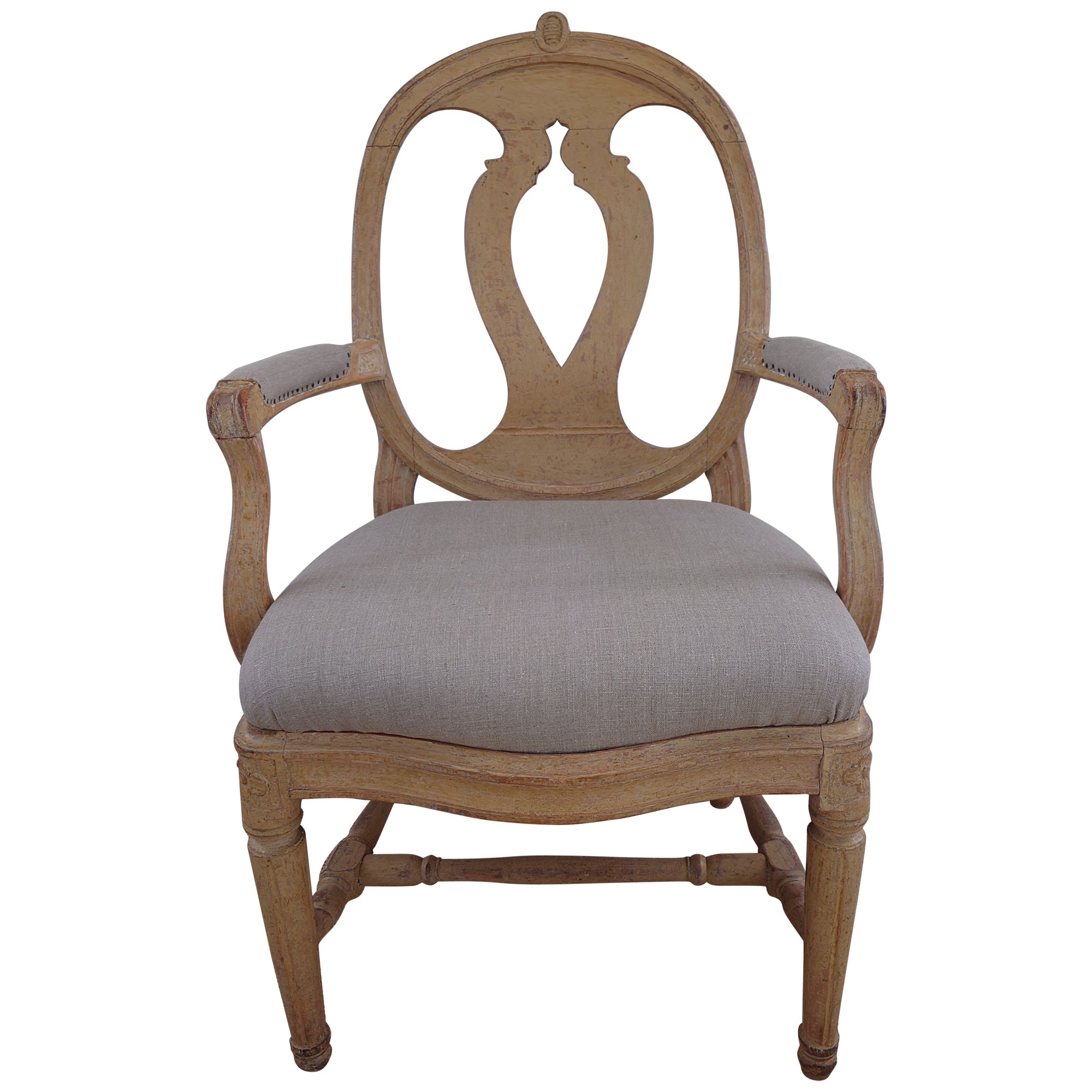 18th Century Swedish antique genuine Gustavian armchair with original paint. For Sale