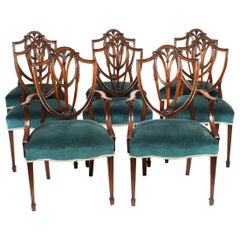 Antique Set 8 Hepplewhite Mahogany Dining Chairs, 19th Century