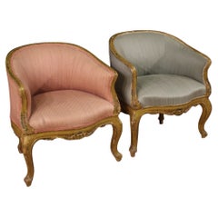 Pair of 20th Century Lacquered and Gold Wood Venetian Armchairs, 1950