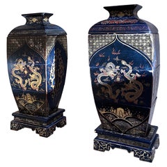 Antique Pair of Chinese Republic Era Stacking Lacquered Box Set with Dragons, 1920s