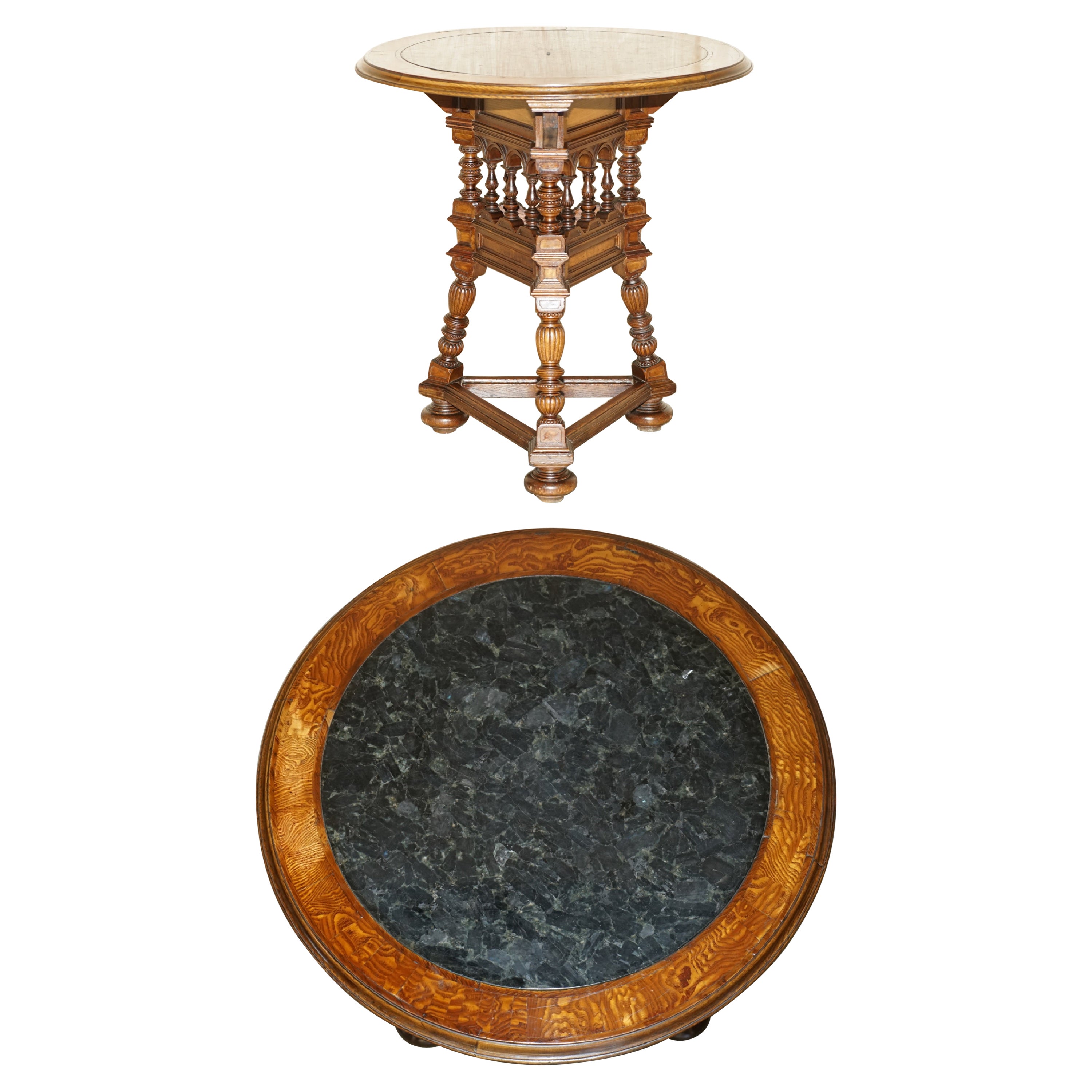 TABLE OCCASiONALE AESTHÉTIQUE VICTORIAINE ANTIQUITÉE EN OAK ELM ET MARbre Sculptée
