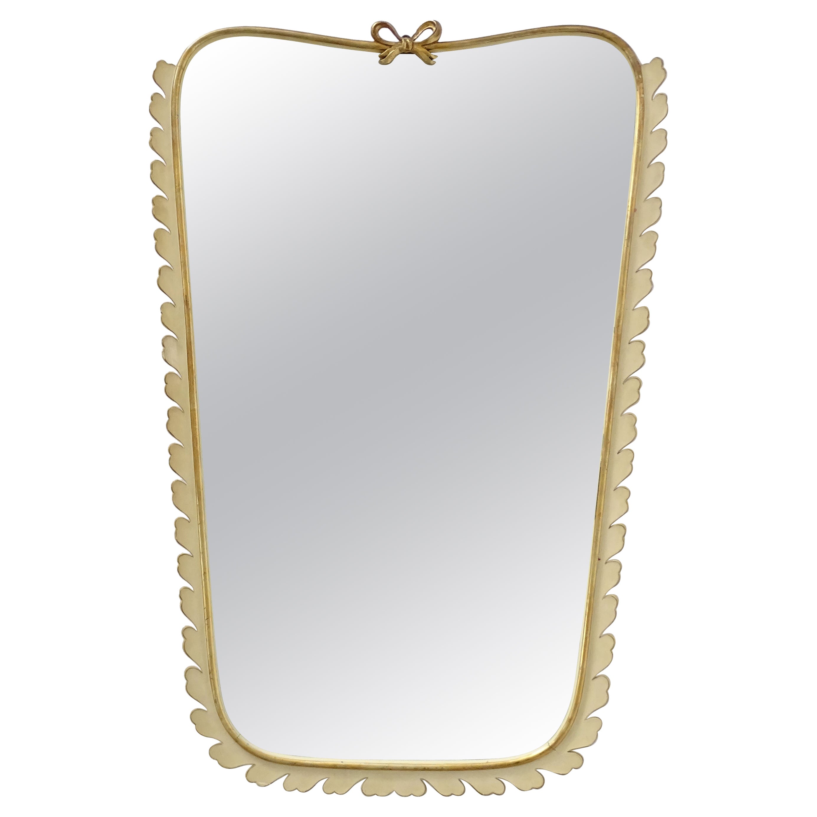 Giovanni Gariboldi  1940s Wall Mirror in cream and Gold Leaf Lacquered Wood 