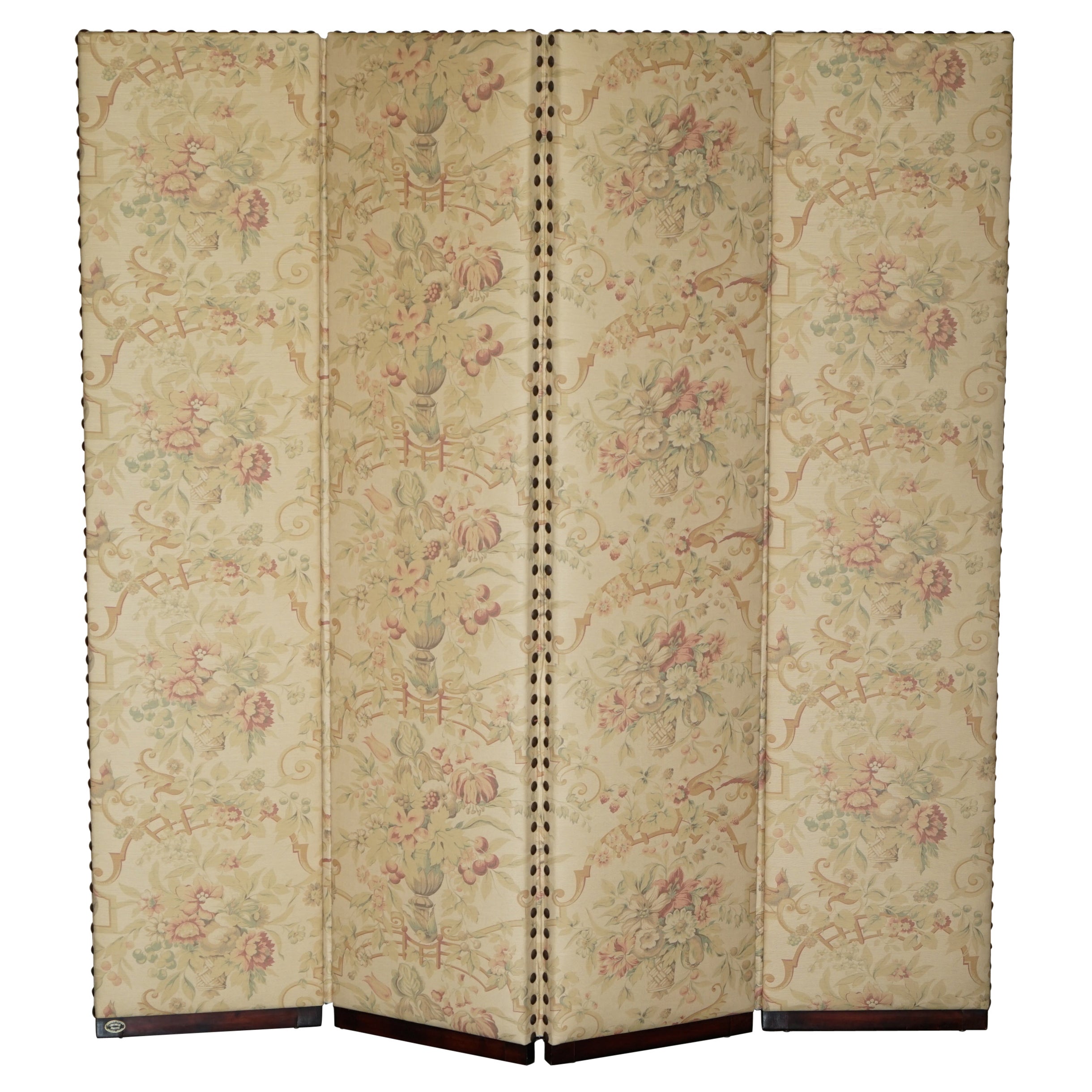 Fine Custom Made George Smith Chelsea Hardwood & Floral Upholstered Room Divider For Sale