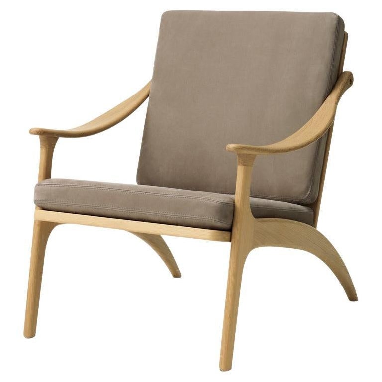 Lean Back Lounge Chair Nabuk White Oiled Oak Seppia by Warm Nordic For Sale