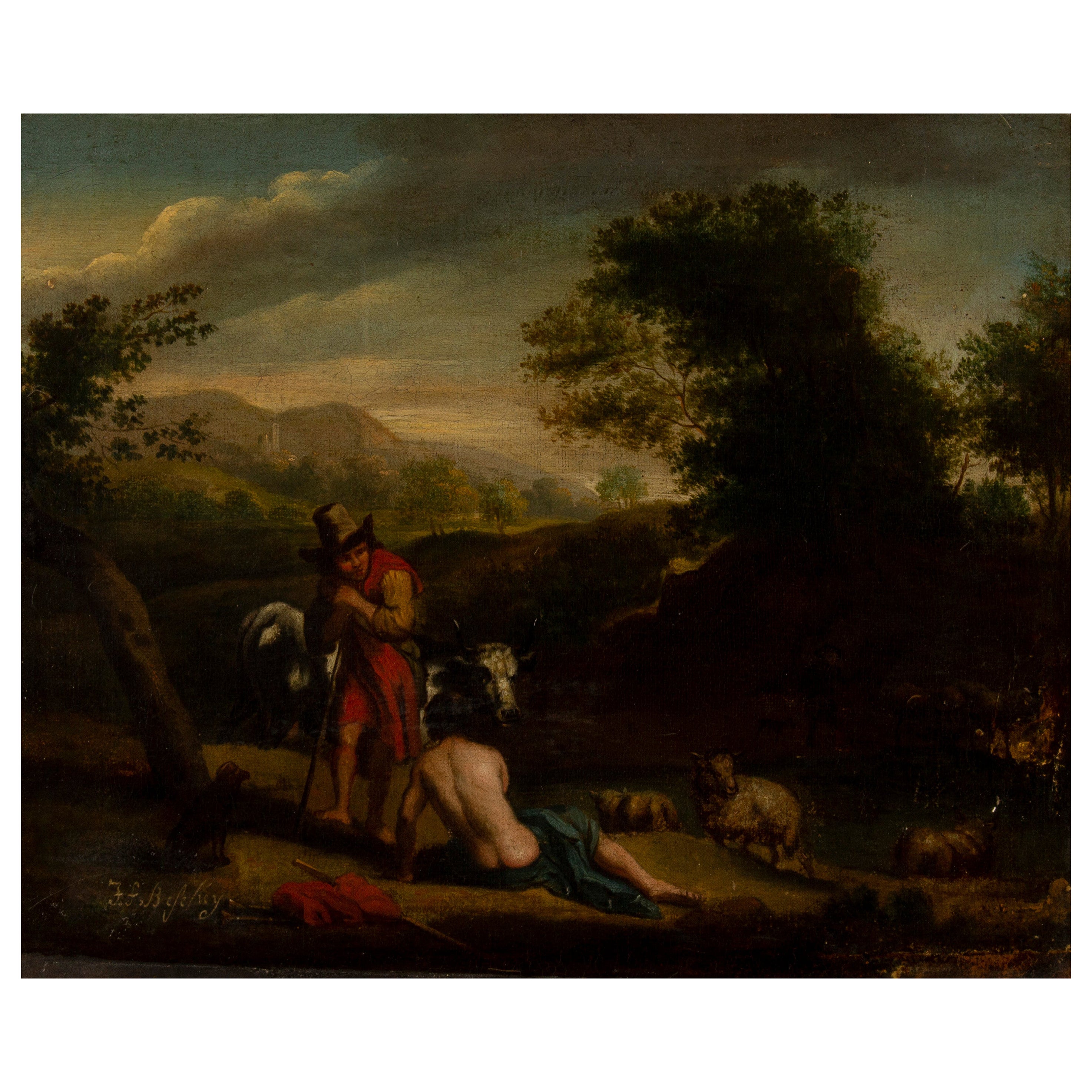 Antike flämische Rokoko-Arcadia-Szene, Jan Frans Beschey, 18. Jahrhundert im Angebot
