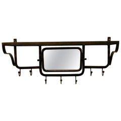 French Art Deco Iron Hat and Coat Rack with Shelf & Mirror, Pullman Style    