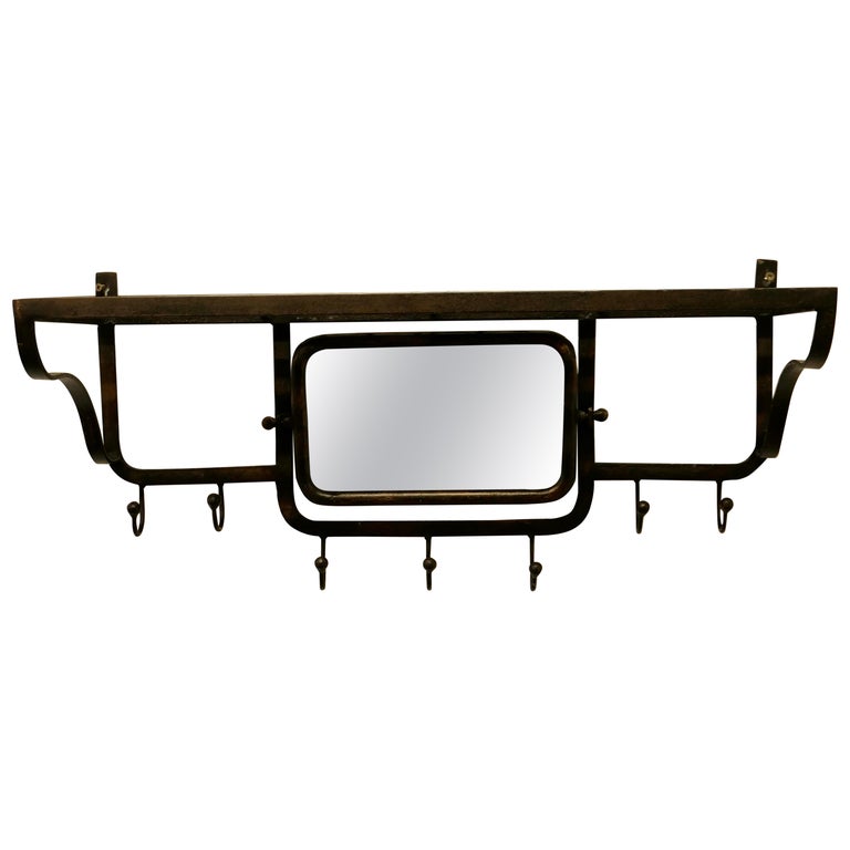 French Art Deco Iron Hat and Coat Rack with Shelf and Mirror, Pullman ...