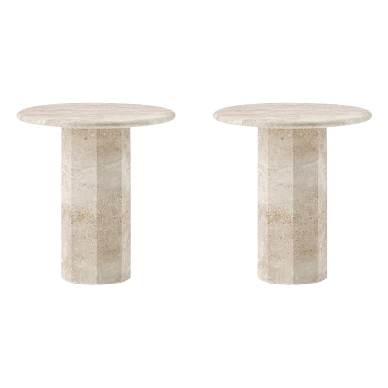 Pair of Ashby Round Side Table Handcrafted in Travertine