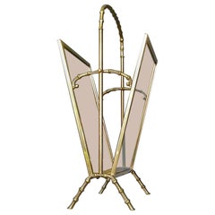 Used Rare Maison Bagues Faux Bamboo Magazine Rack Stand Brass Glass 1950s Jansen