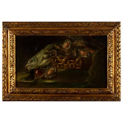 Antique 17th Century French Baroque Still Life with Fish