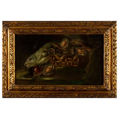 Nature morte baroque française ancienne du 17e siècle avec poissons