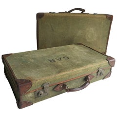 Vintage Suitcase Canvas & Leather 1940's Matching Set Demob Case Luggage