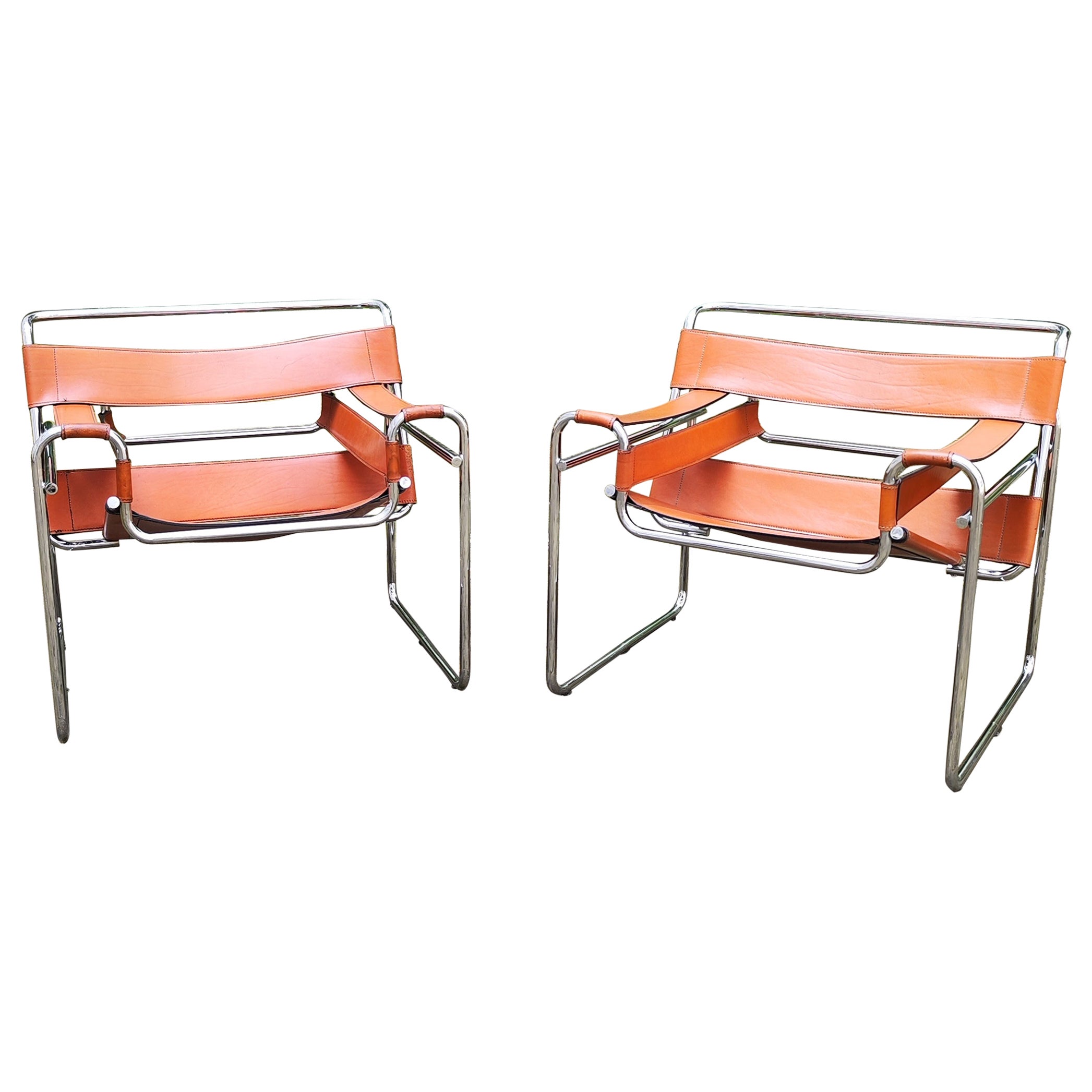 Marcel Breuer Wassily B3 Leather Armchairs, Fasem 1983 Edition For Sale