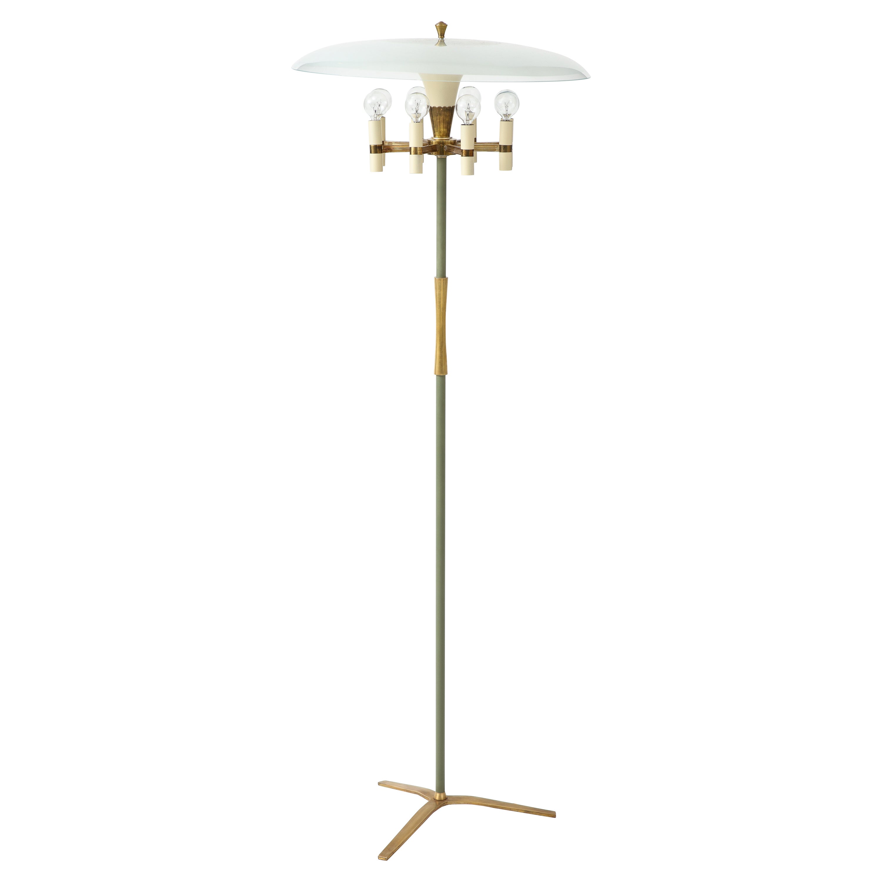 1950s Arredoluce Style Mid-Century Modern Brass Floor Lamp For Sale
