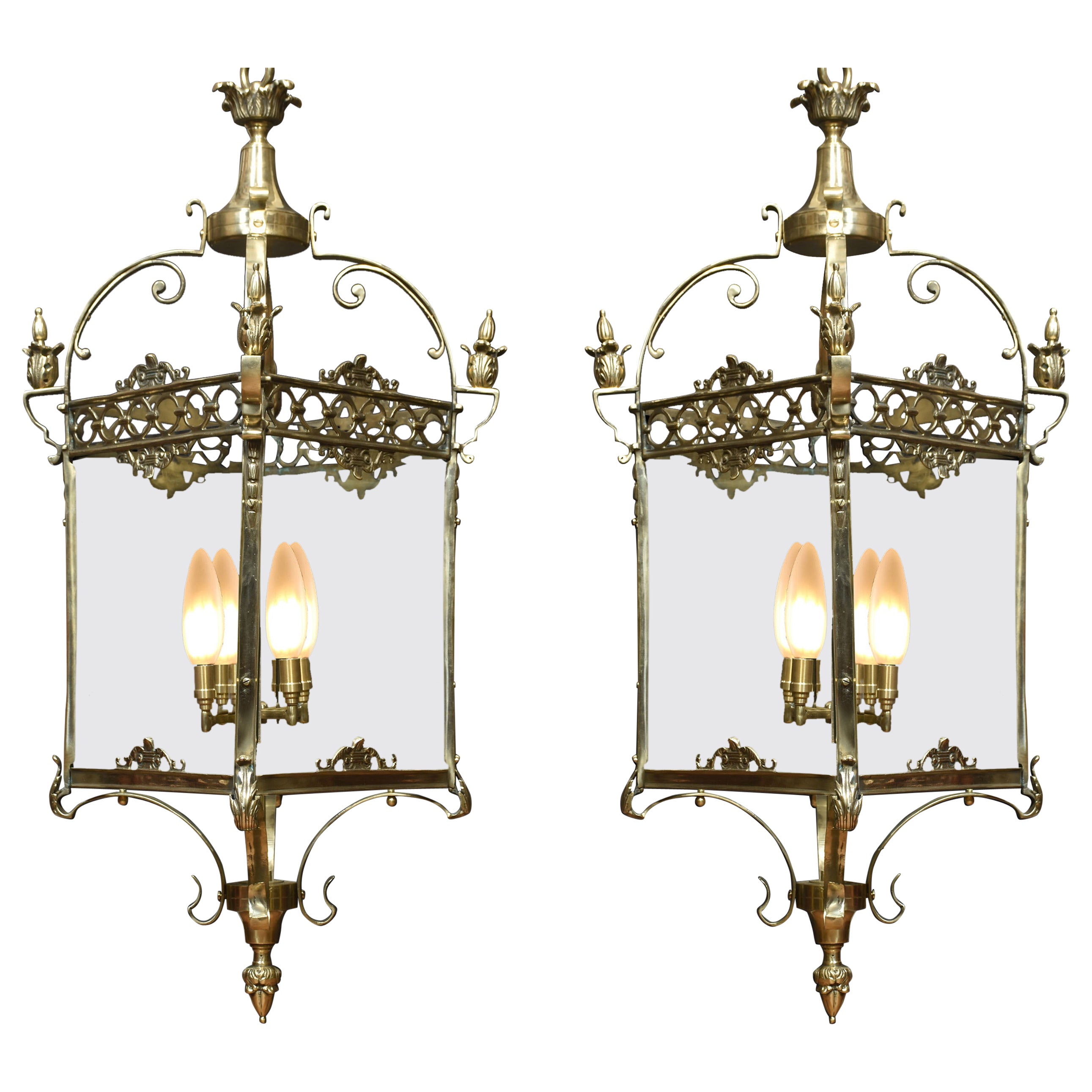 Large Pair of Hall Lanterns For Sale