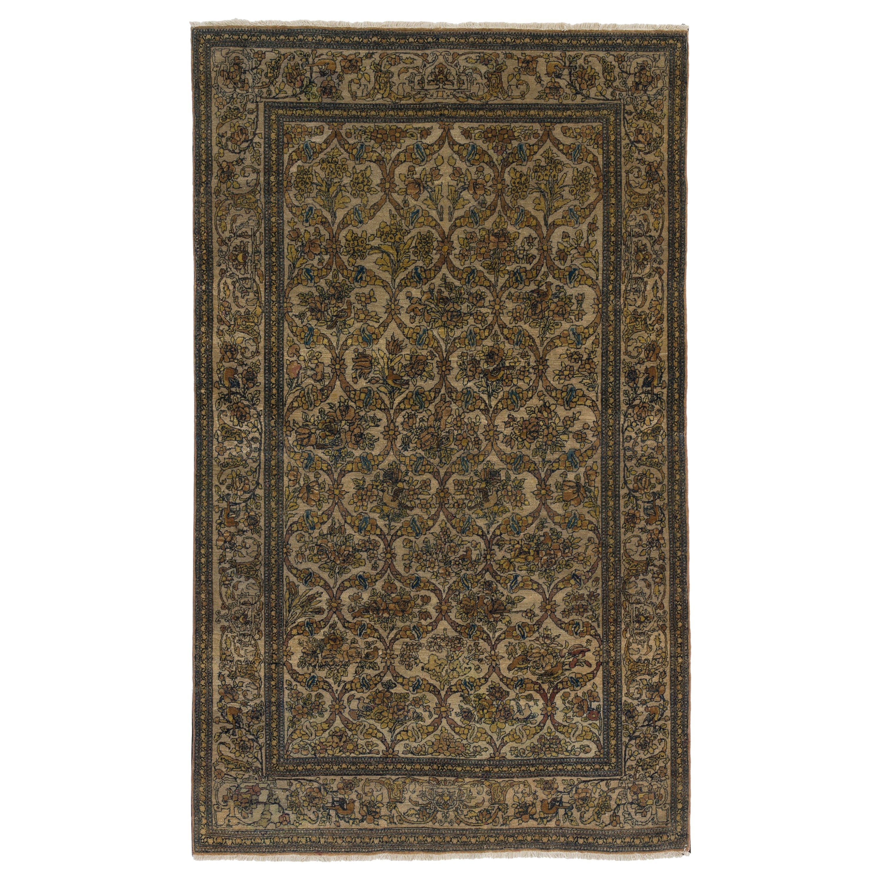 Antiker handgeknüpfter türkischer Teppich, 4.4x7.7 Ft, um 1920