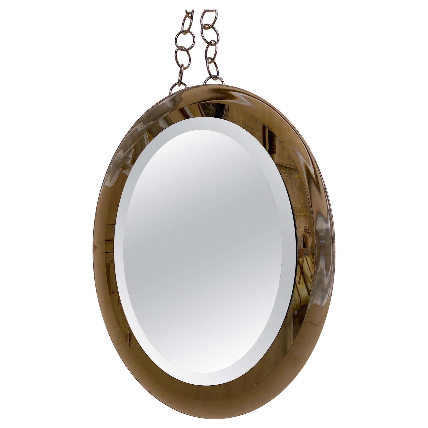 Silver Oval Mirror by Cristal Arte, circa 1960, Italy