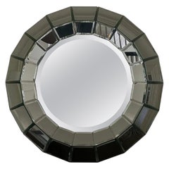 Wonderful Mid-Century Modern Round Multi Faceted Beveled Venetian Large Mirror