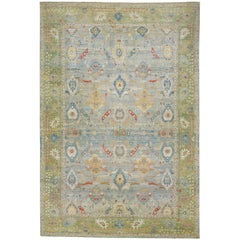 Tappeto moderno floreale in lana Sultanabad Rugs blu chiaro di grandi dimensioni