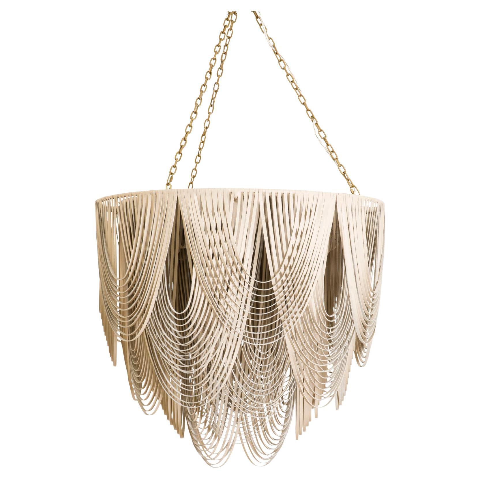 Chandelier, Leather, Whisper Large Flat Top in Cream-Stone For Sale