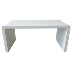 Karl Springer Style Cocktail Table in White Stamped Leather